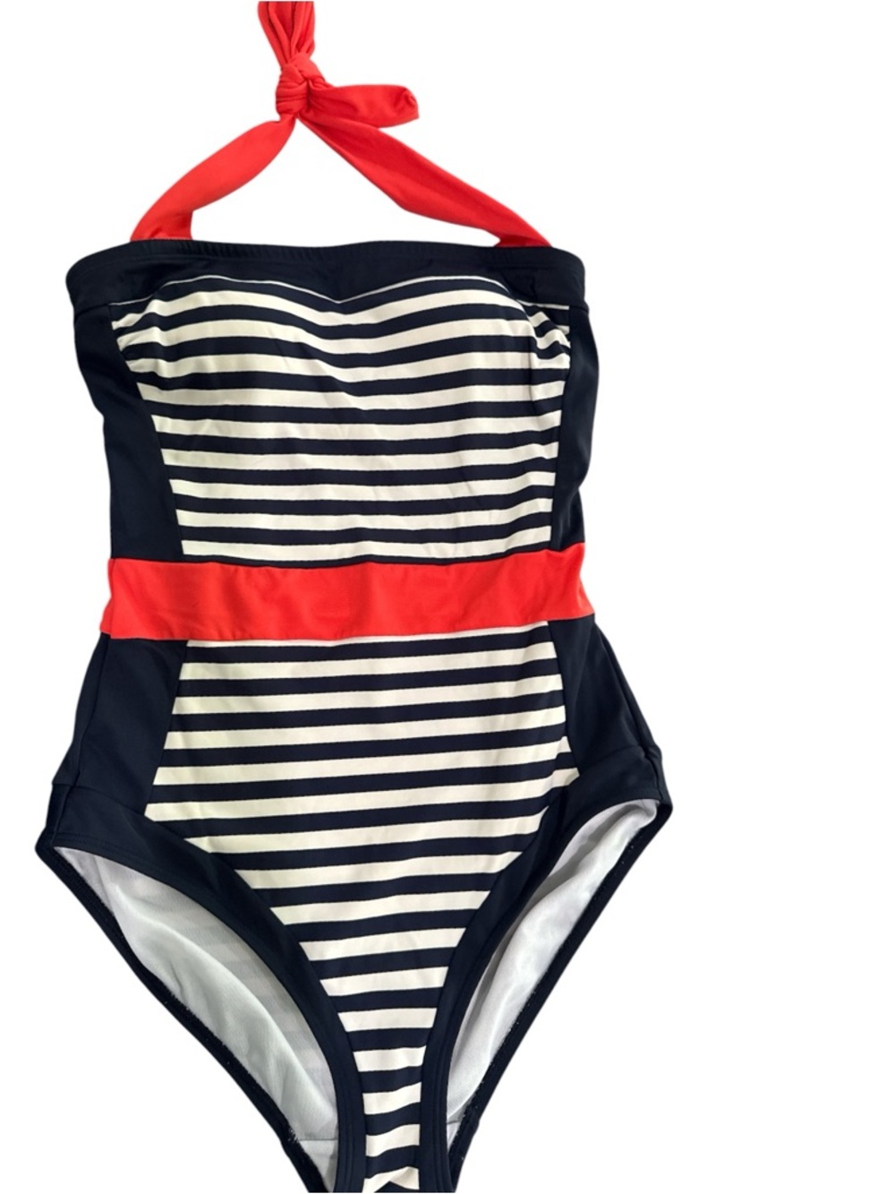 Boden Santorini Halterneck Red Navy Stripe Swimsuit One Piece Size 8 EUC